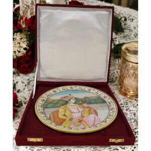 VTG Ornate Lady on Marble Hand Painted Decorative 9" Plate in Red Velvet